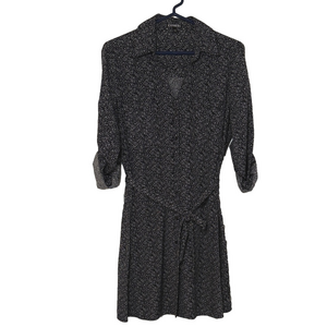 Express Portofino Shirt Buttonup Black & White Dress with tie at waist Size Med
